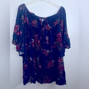 Terra & Sky 3x blouse, can be shoulders off or not, navy blue
